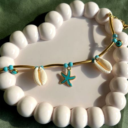 18K Gold Plated Firoza Shell Stone Bracelet